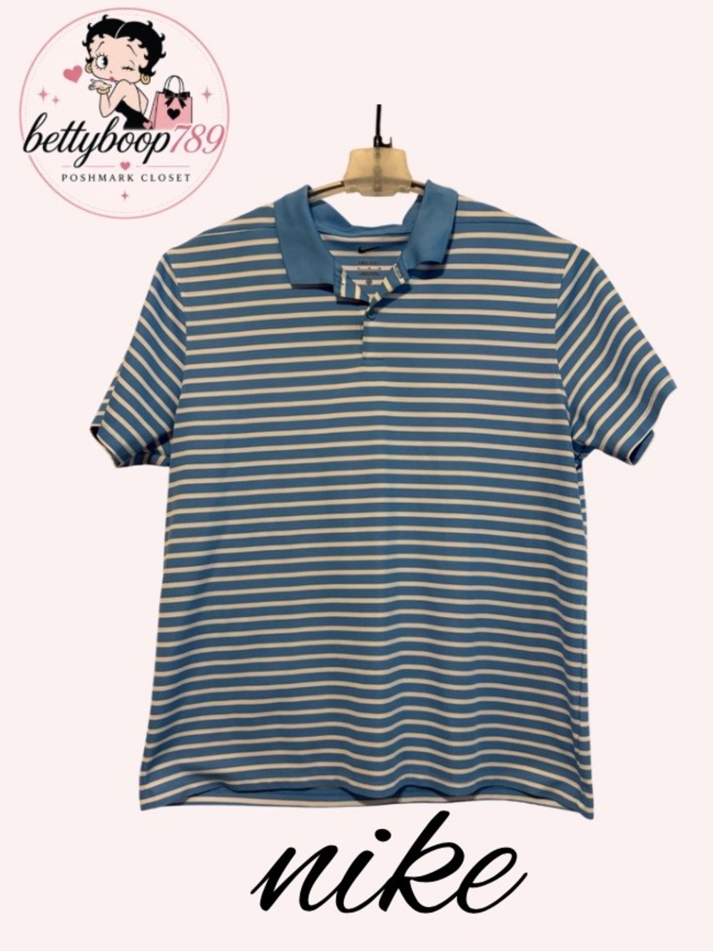 Nike Men’s Light Blue and White Striped Polo